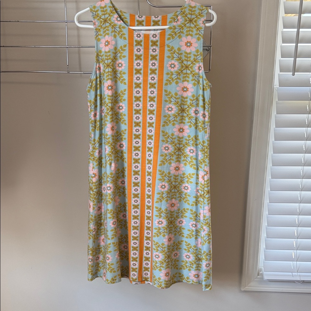 Spartina 449 Sleeveless Floral Midi Dress in Light Blue, Pink & Mustard